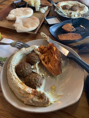 Falafel & hummus, sweet potatoes & tahini  at Basilicom in Koh Samui