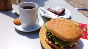 Veggie burger and zucchini brownie :) at Los Andantes in Vilacha