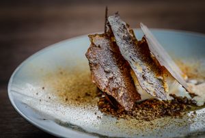 Crispy potato, seaweed + cashew at Flat Three  in West London