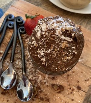 Avocado chocolate mousse with candied nuts at The Gold Leaf in Fort Collins