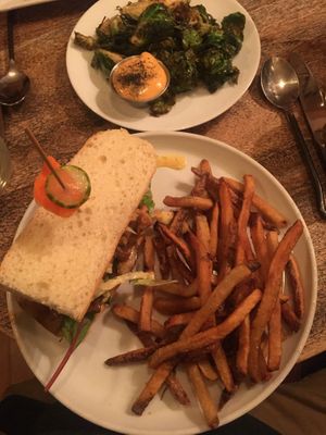 yummy sprouts and pulled lions mane BBQ sandwich at The Gold Leaf in Fort Collins
