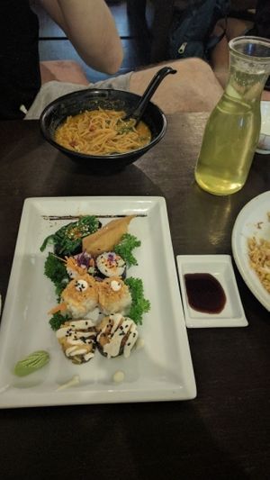 couple sushi and sweet potato noodles. delicious!  at Sushi Kitchen in Penang