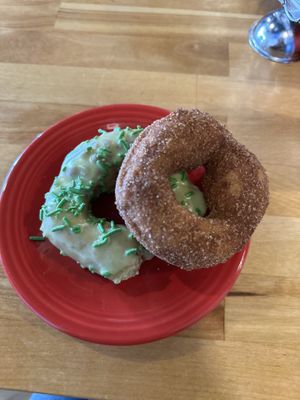 Vegan pistachio donut and vegan cinnamon sugar donut   at Smack Dab in Chicago