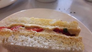 Red pepper & houmous sandwich at The Tea Room at The Midland Hotel in Manchester