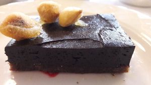 Bitter chocolate cake with crystallised hazelnuts at The Tea Room at The Midland Hotel in Manchester
