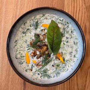 Chlodnik z ogorkiem i orzechami at Wilk Syty in Wroclaw