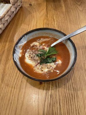 Tomato-watermelon soup (delicious!!)  at Wilk Syty in Wroclaw