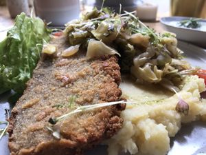 Seitan schabowy cotlet at Wilk Syty in Wroclaw