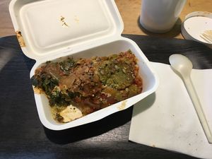Delicious vegan lasagna  at Happy Feel in Lyon