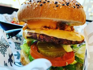 Cruelty free burger (12,50€) at Vegan Junk Food Bar - 2D in Amsterdam