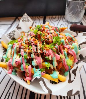 Rainbow fries at Vegan Junk Food Bar - 2D in Amsterdam