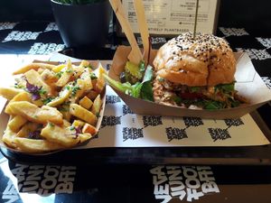 Shawarma sandwich & fries  at Vegan Junk Food Bar - 2D in Amsterdam