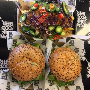 Burgers and fries at Vegan Junk Food Bar - 2D in Amsterdam