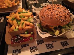 Classic burger and fries at Vegan Junk Food Bar - 2D in Amsterdam