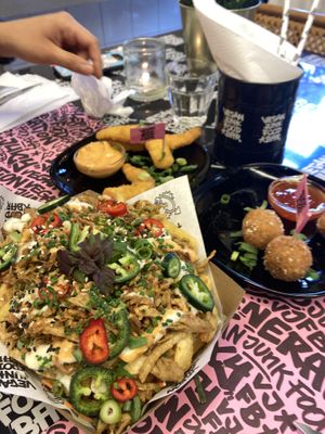 vegan kapsaon, shrimp and coconut bitterballen at Vegan Junk Food Bar - 2D in Amsterdam