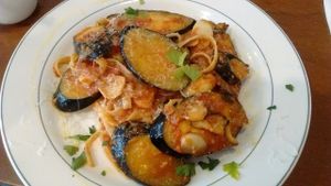 Eggplant fettuccine at Jenny's Bread in Seogwipo