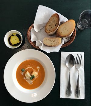 Soup of the day is so delicious with the toast bread with balsamic vinegar  at Jenny's Bread in Seogwipo