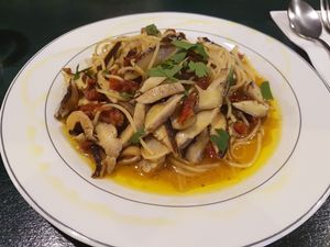 Spaghetti with mushrooms (no cheese) at Jenny's Bread in Seogwipo