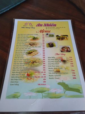 Menu, there's also an English one at An Nhien in Hue