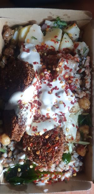 Falafel plate with chilli at Advi's Falafels in Yarraville