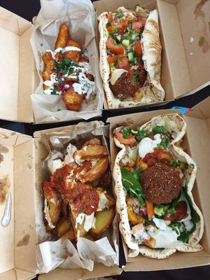 Wedges, veggie falafel pitas and halloumi fries (vegetarian) at Advi's Falafels in Yarraville