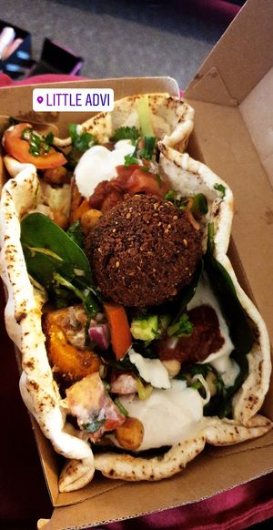 Veggie falafel pita close up at Advi's Falafels in Yarraville