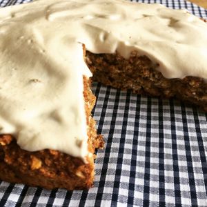 vegan banana bread with cashew cream topping :) at The Organic Bee Cafe in Wadebridge