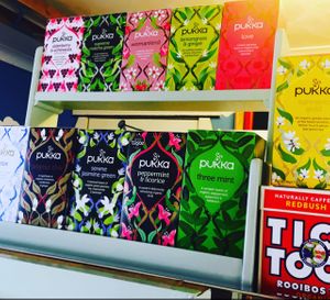 many organic pukka teas to choose from :) at The Organic Bee Cafe in Wadebridge