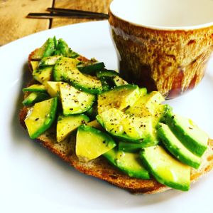 avocado on sourdough with cucumber relish  at The Organic Bee Cafe in Wadebridge