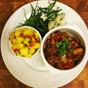 3 Bean Stew with Mango Verde VEGAN at The Organic Bee Cafe in Wadebridge