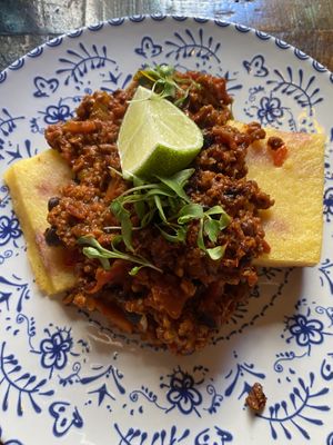 Chilli with grilled polenta  at Lluvia in Alicante