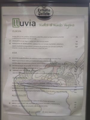 Menu at Lluvia in Alicante