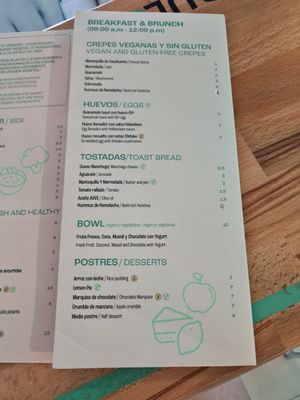 Menu at Lluvia in Alicante