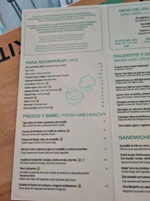 Menu at Lluvia in Alicante