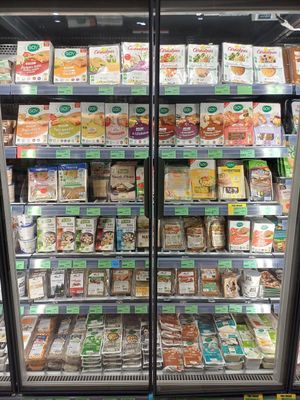 Some of the tofu, tempeh and seitan at Biocoop Nantes Republique in Nantes