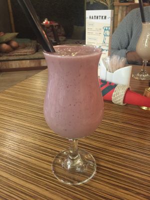 Strawberry Banana soy milkshake  at Mantra Bar in St Petersburg