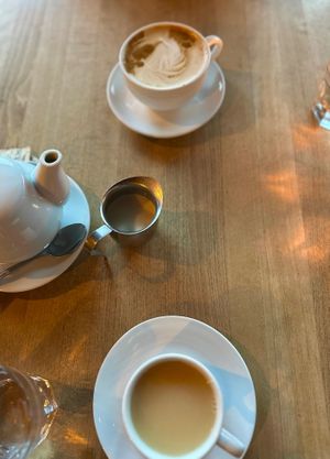 Latte with oat milk and chai tea with oat milk  at Atlas Cafe in Courtenay