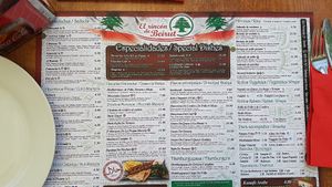 Menu at El Rincon de Beirut in Sevilla