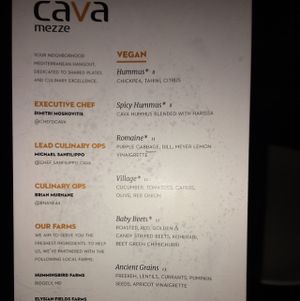 Vegan Menu at Cava Mezze in Rockville