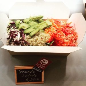 Large salad of raw vegetables and cereals at Picorette in Gap