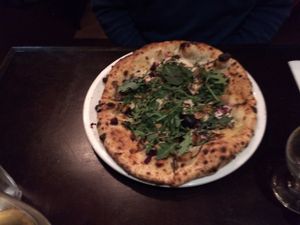 The balsamic pizza - Pear, beets, walnuts, arugula, cashew cheese... at EVOO in the Courtyard in St Johns