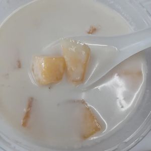 Rock melon with gum tragacanth in almond milk at Simple Lifestyle Healthy Vegetarian Cafe in Central Singapore