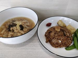 vegan Bak Kut Teh and yam rice at Simple Lifestyle Healthy Vegetarian Cafe in Central Singapore
