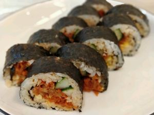 Kimchi sushi at Simple Lifestyle Healthy Vegetarian Cafe in Central Singapore