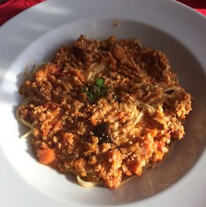 vegan spaghetti Bol at Faringo's in Blackpool