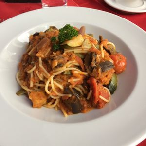 'Vegetariano Faringo' vegetable spaghetti dish. at Faringo's in Blackpool