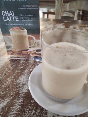Chai latte with plant milk... Aveia! at Espaço Nutrir - Corpo Mente Espirito in Florianopolis