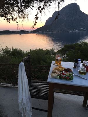 Falafel Plate and an ice cold beer  at On the Road in Kalymnos