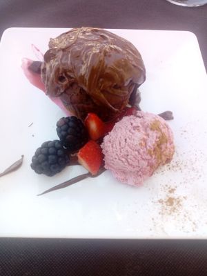 Chocolate brownie (more of a cupcake though) at Antonio's Restaurant in Cartagena