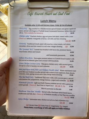 Menu at Cafe Nourish Heart and Soul Food in Magnetic Island